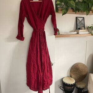 mantaikotai linen dress Red Wrap Dress size M